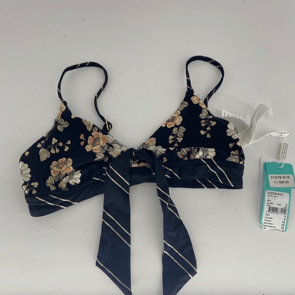 Seafolly Splendour Womens Black Floral Fixed Tri Bikini Top Swim US 4